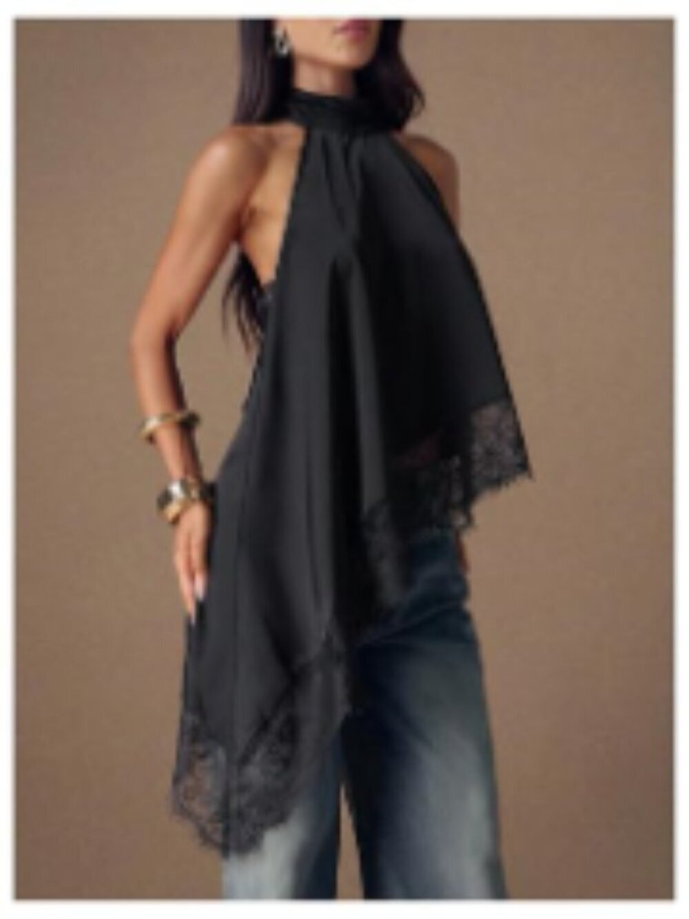 Women's Halter Neck Backless Cami Top Asymmetrical Hem Rave Club Going Out - Picture 7 of 7